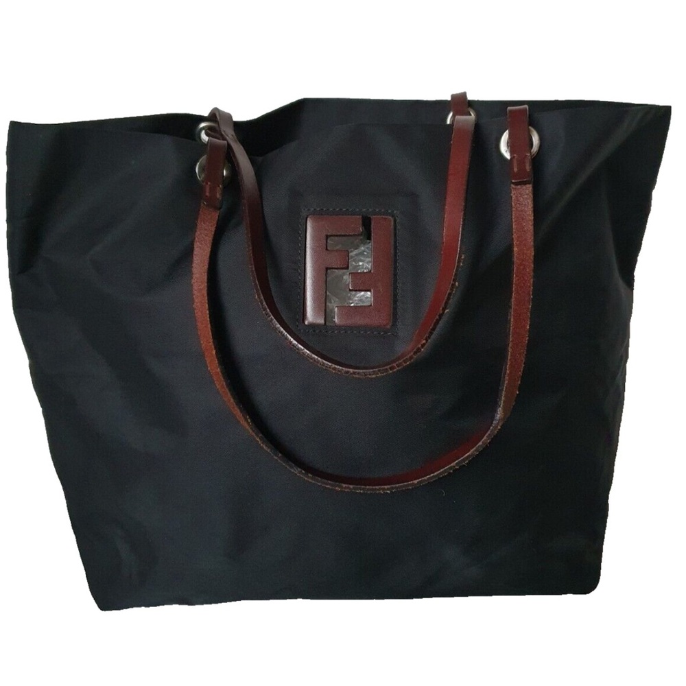 FENDI Nylon and Leather Trim Tote